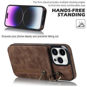 Funda Tarjetero iPhone 14 Pro Max RFID Cremallera y Anillo