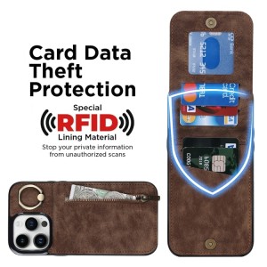 Funda Tarjetero iPhone 14 Pro Max RFID Cremallera y Anillo
