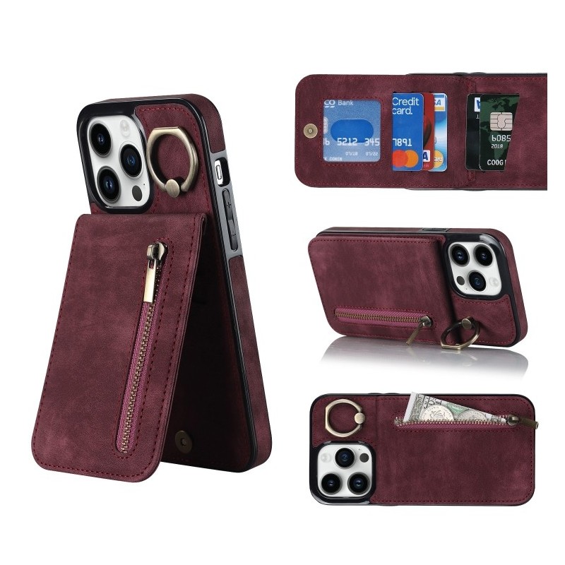 Funda Tarjetero iPhone 14 Pro RFID Cremallera y Anillo