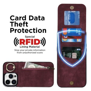 Funda Tarjetero iPhone 14 Pro RFID Cremallera y Anillo