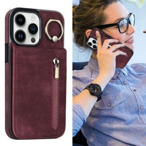 Funda Tarjetero iPhone 14 Pro RFID Cremallera y Anillo