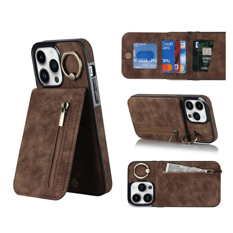 iPhone 14 Pro RFID Card Zipper Ring Holder Case