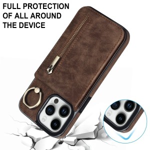 iPhone 14 Pro RFID Card Zipper Ring Holder Case