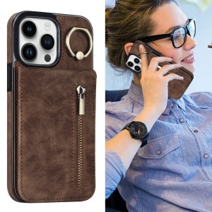 iPhone 14 Pro RFID Card Zipper Ring Holder Case