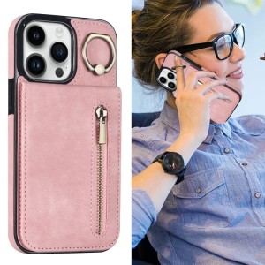 Funda Tarjetero iPhone 14 Plus RFID Cremallera y Anillo