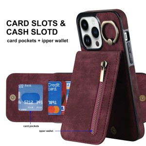 iPhone 14 Plus RFID Card Zipper Ring Holder Case