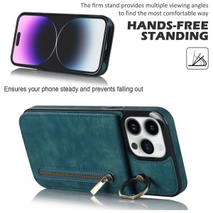 iPhone 14 Plus RFID Card Zipper Ring Holder Case