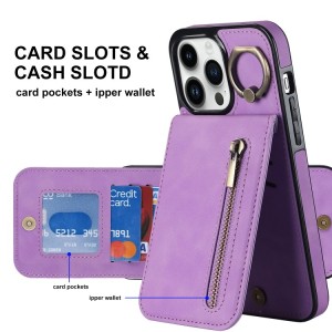 Funda Tarjetero iPhone 14 Plus RFID Cremallera y Anillo