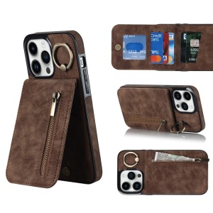 iPhone 14 Plus RFID Card Zipper Ring Holder Case