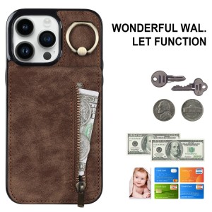 iPhone 14 Plus RFID Card Zipper Ring Holder Case