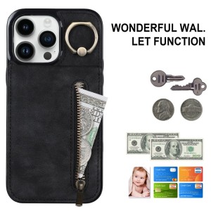 iPhone 14 RFID Card Zipper Ring Holder Case