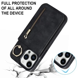 iPhone 14 RFID Card Zipper Ring Holder Case
