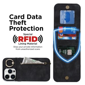 iPhone 14 RFID Card Zipper Ring Holder Case