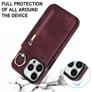 iPhone 14 RFID Card Zipper Ring Holder Case