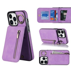 iPhone 14 RFID Card Zipper Ring Holder Case