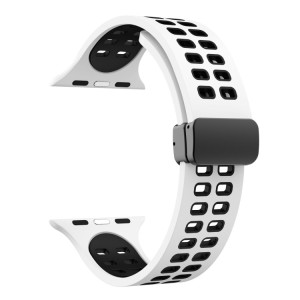 For Apple Watch 8 41mm Magnetic Fold Clasp Square Holes Silicone Watch Band