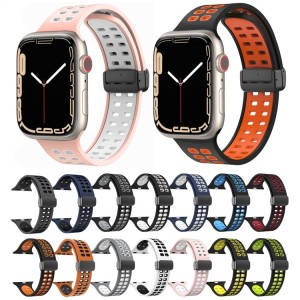 For Apple Watch 8 41mm Magnetic Fold Clasp Square Holes Silicone Watch Band