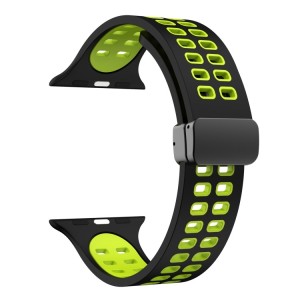 For Apple Watch 8 45mm Magnetic Fold Clasp Square Holes Silicone Watch Band