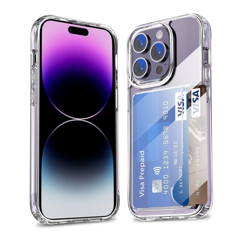 Funda con Tarjetero iPhone 14 Pro Max Transparente Esquinas Reforzadas