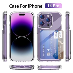 Card Holder Case for iPhone 14 Pro Max Transparent Four-Corner Shockproof