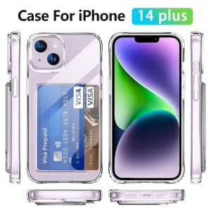 Card Holder Case for iPhone 14 Plus Transparent Four-Corner Shockproof