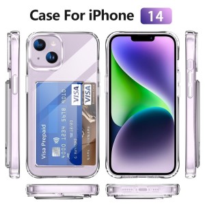 Card Holder Case for iPhone 14 Plus Transparent Four-Corner Shockproof