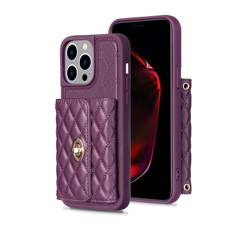 iPhone 14 Pro Max Rhombic Leather Case with Horizontal Wallet