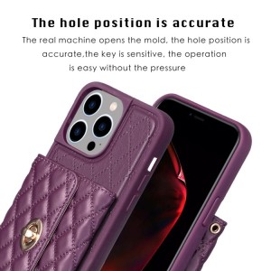 iPhone 14 Pro Max Rhombic Leather Case with Horizontal Wallet
