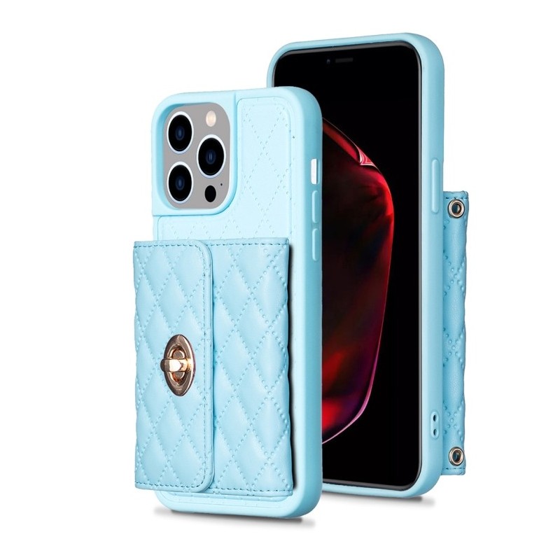 iPhone 14 Pro Max Rhombic Leather Case with Horizontal Wallet