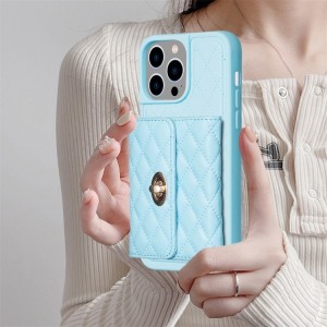 iPhone 14 Pro Rhombic Leather Case with Horizontal Wallet