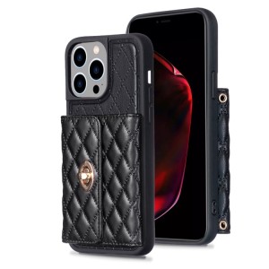 iPhone 14 Pro Rhombic Leather Case with Horizontal Wallet