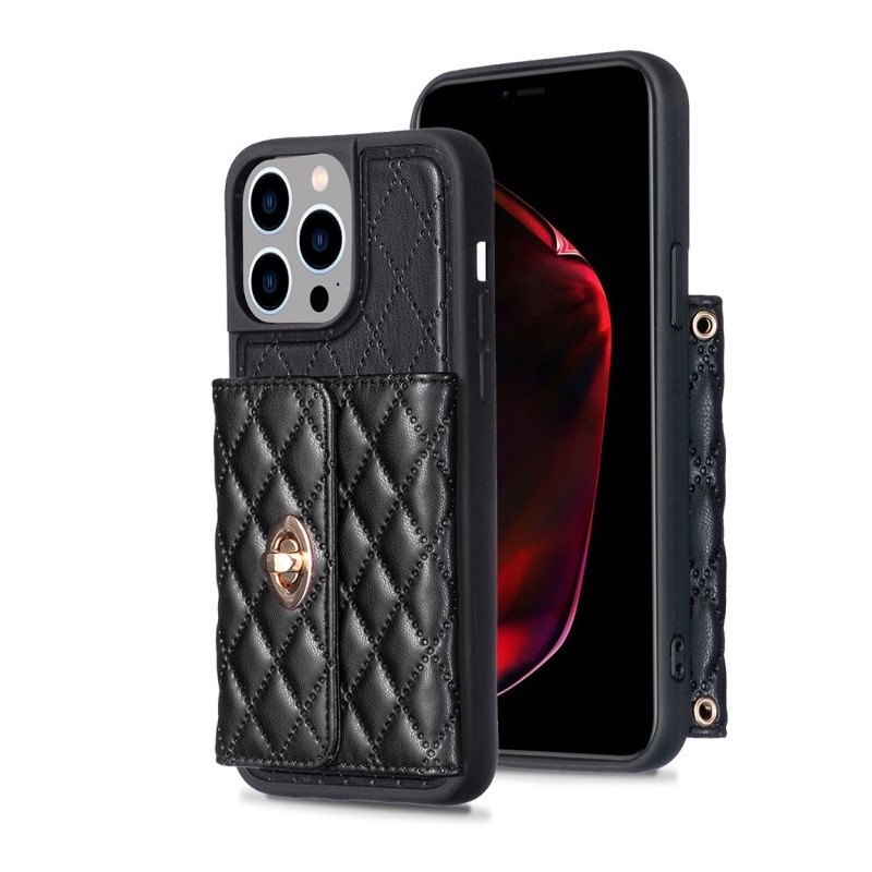 iPhone 14 Pro Rhombic Leather Case with Horizontal Wallet