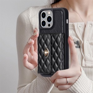 iPhone 14 Pro Rhombic Leather Case with Horizontal Wallet