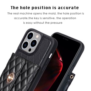 iPhone 14 Pro Rhombic Leather Case with Horizontal Wallet
