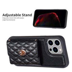 iPhone 14 Pro Rhombic Leather Case with Horizontal Wallet