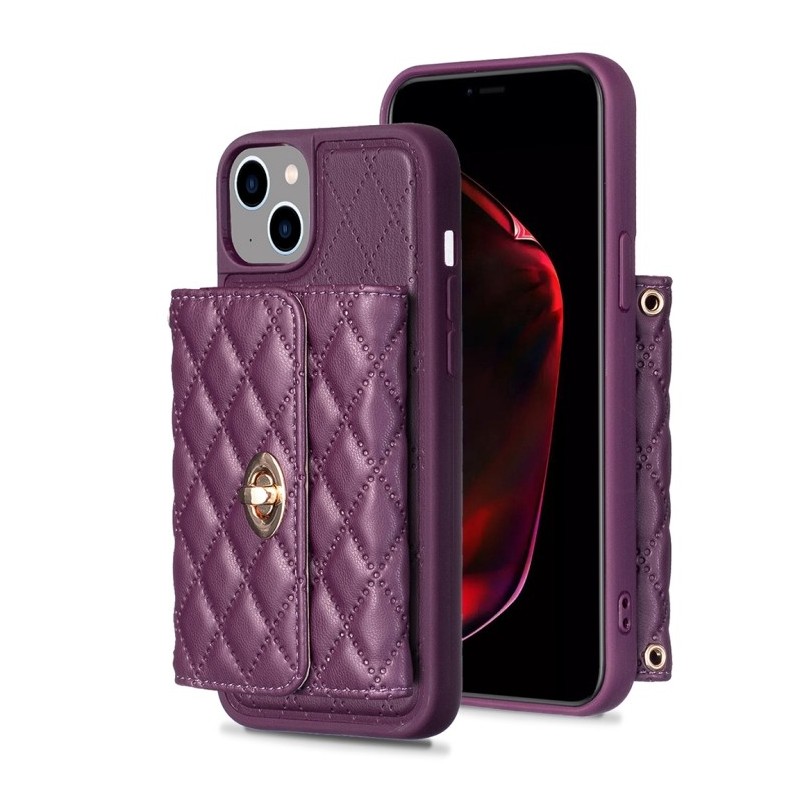 iPhone 14 Plus Rhombic Leather Case with Horizontal Wallet
