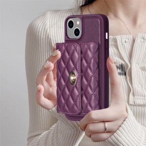 iPhone 14 Plus Rhombic Leather Case with Horizontal Wallet