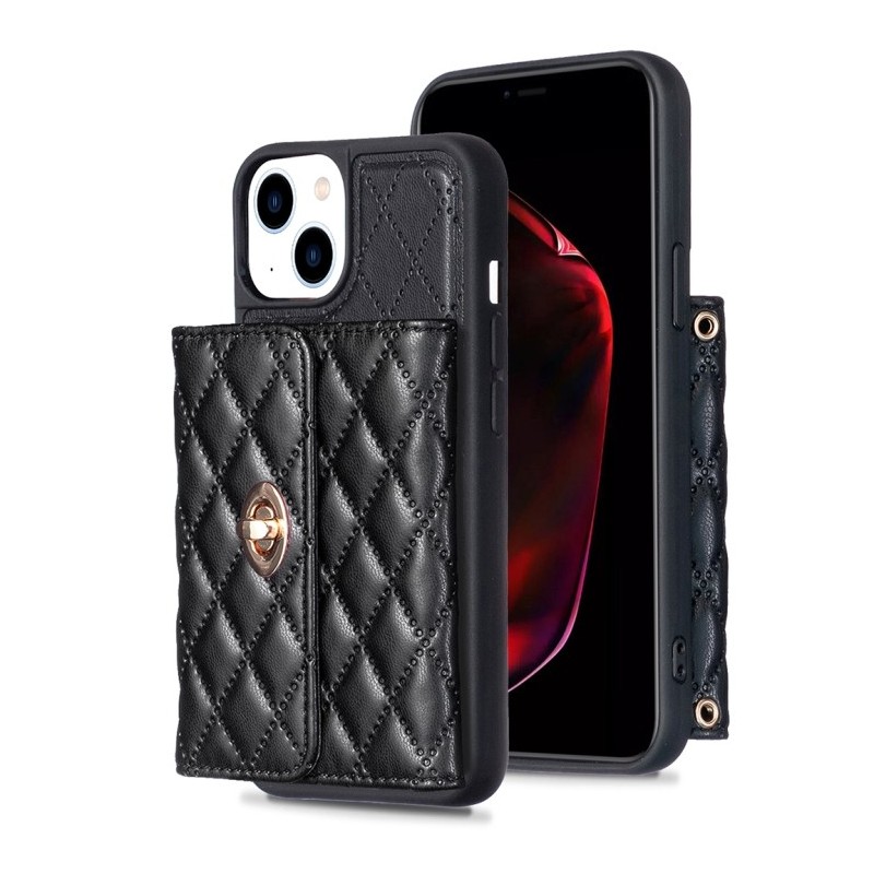 iPhone 14 Plus Rhombic Leather Case with Horizontal Wallet