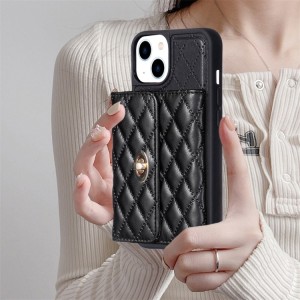 iPhone 14 Plus Rhombic Leather Case with Horizontal Wallet