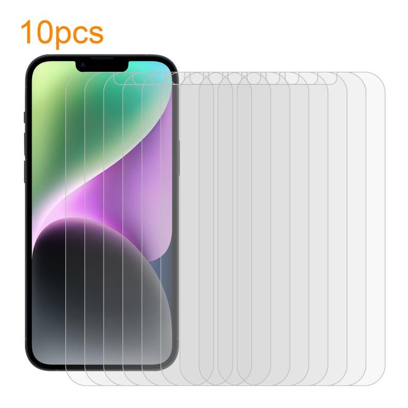 For iPhone 14 Plus 10 units of 0.26mm 9H 2.5D Medium Aluminum Tempered Glass Film